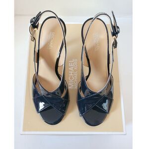 New! MICHAEL KORS Women's Patent Leather Slingback Sandals Size 6 Dark Navy Blue